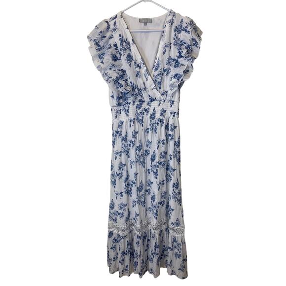 J GEE Anthropologie Ruffled Floral Tiered Maxi Dress Smocked Waist Size XL - Picture 1 of 9
